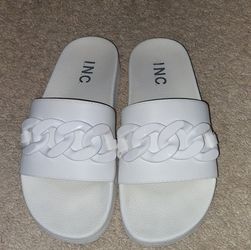 INC White Chain Sandals Flip Flops Size 6