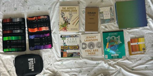 Dual tip markers, coloring books, reading material, and a Spirograph! OBO