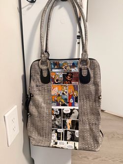 100% Genuine Leather Tote with Comic Print – Very Good Condition