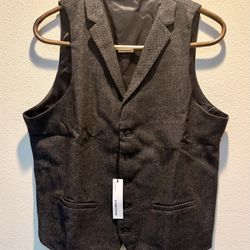 Men’s Vest, Dark Gray Herringbone, Wool Blend