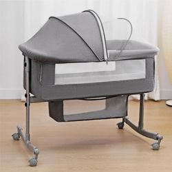 Bedside Crib for Baby 3 in 1 Bassinet with Large Curvature Cradle Sleeper