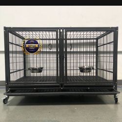 Dog Pet Cage Kennel Size 43” With Divider And Feeding Bowls New In Box 📦 