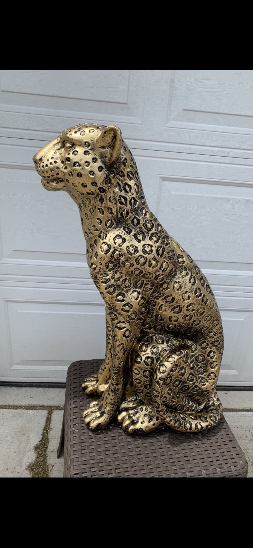 Golden 3 foot tall, leopard statue
