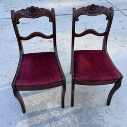 Pair of 100% Original Vintage Rose Back Farmhouse Duncan Phyfe/Federal Style Dining Chairs