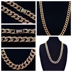 14K Gold Plated (16MMx30") Iced Out Cuban Necklace/Bracelet SET