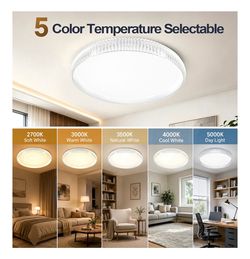 LED Flush Mount Ceiling Light, 38W 3800LM Bright Dimmable, Round 15.5 in 5 Color Temperatures Selectable Ceiling Lamp, Modern Low Profile Lighting Fix