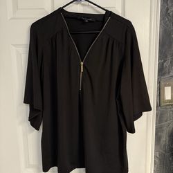 Zac & Rachel Black Zip-Front V-Neck Womans blouse