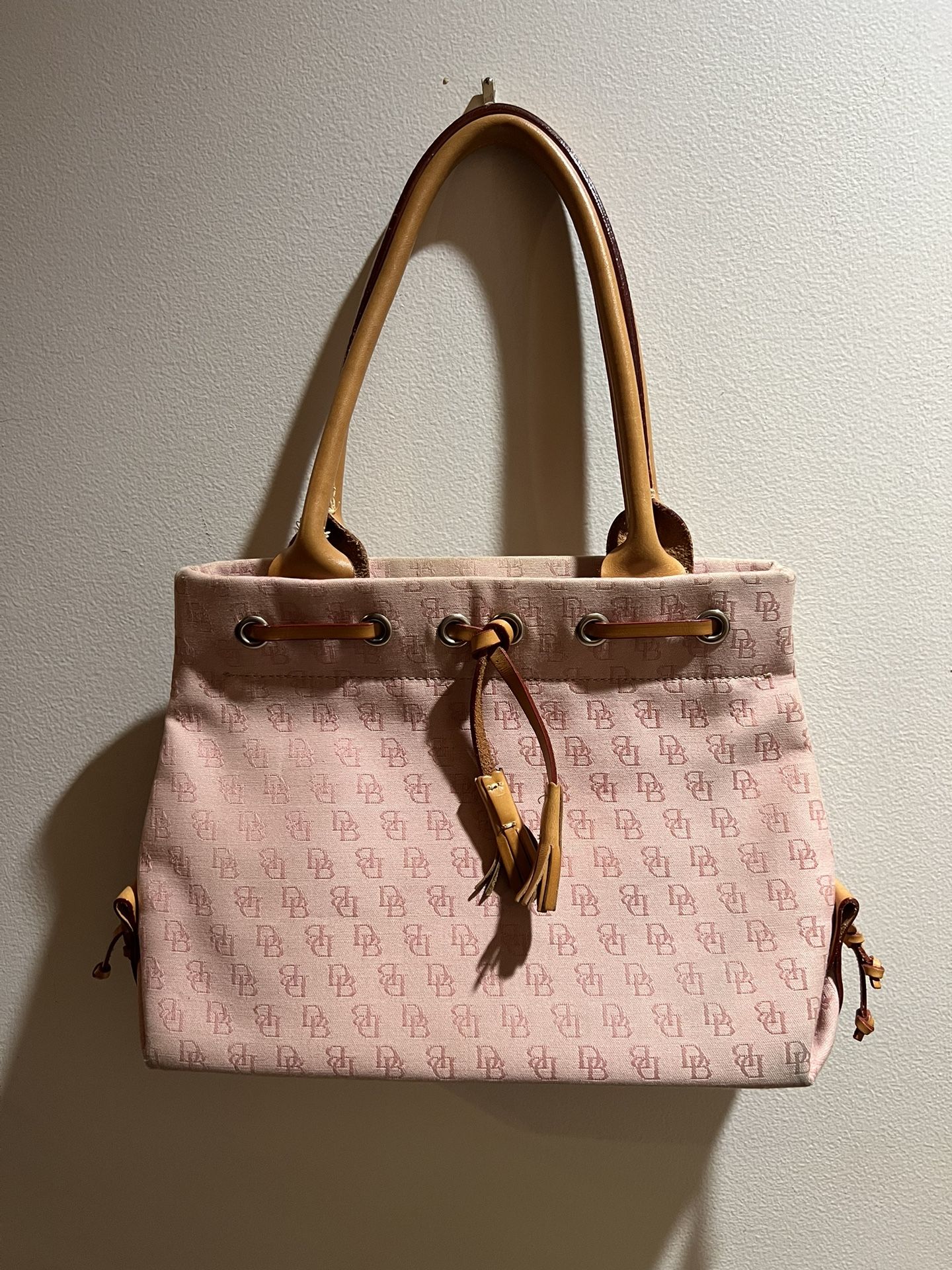 Dooney & Bourke Pink Handbag With Brown Trim & Handle