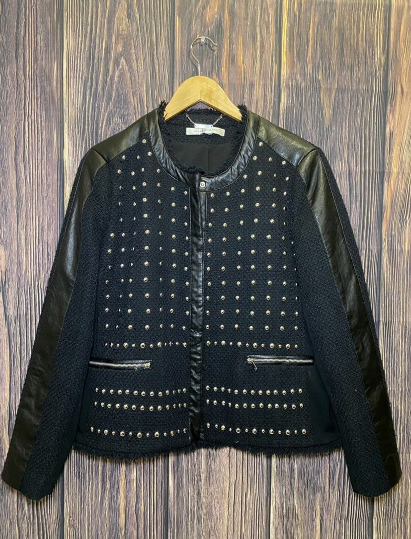 Peter Nygard Womens Studded Faux Leather Jacket S/M