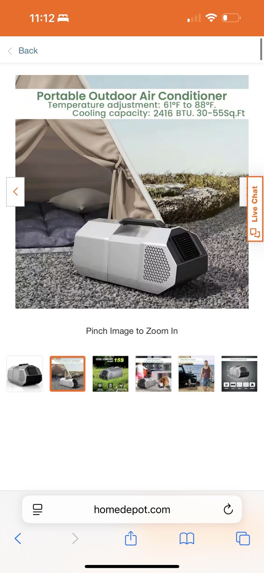 1500 BTU (DOE) Portable Tent Air Conditioner Cools 50 sq. ft. for Camping, RV, Outdoor Event W/ 3-Wind Speeds in Silver