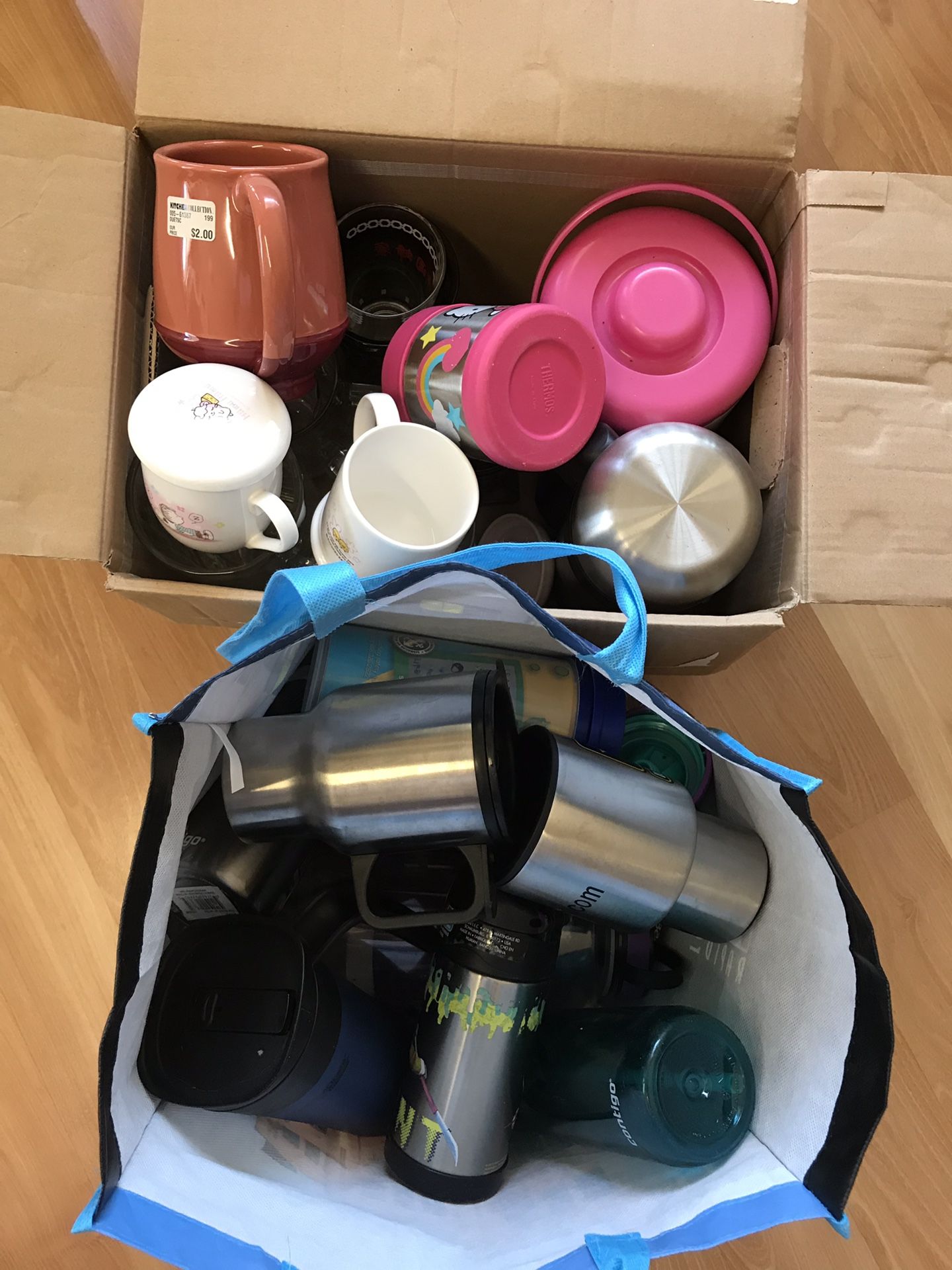 [UPDATED] 2 bags of mugs, thermos, glasses, water bottles, planters....s