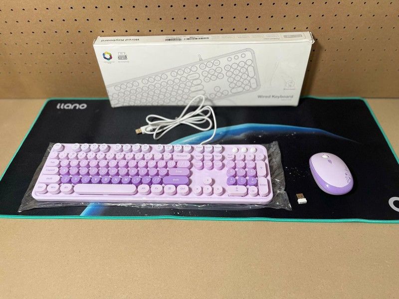 New Wired Keyboard and Wireless Mouse Set, Retro Full Size Typewriter Keyboard W/ Number Pad and Sport Car Mouse for PC Computer Desktop Laptop Window