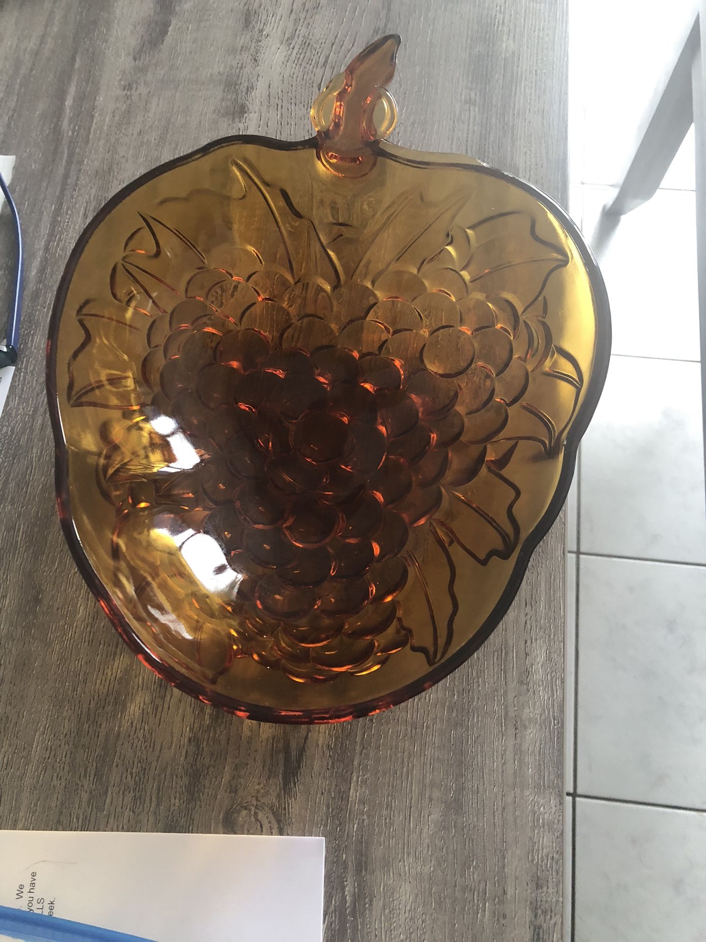 Vintage Large Amber Glass Fruit Bowl