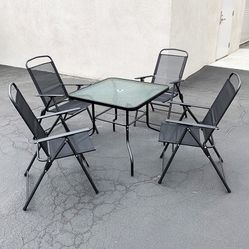 New in box $100 Patio 5pcs Dining Set with 32x32” Table and 4pc Folding Chairs, Outdoor Furniture 