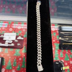 10k White Gold Tennis Cuban Bracelet 