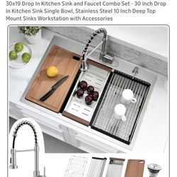 30x19”Drop In Kitchen Sink and Faucet Combo Set - 30 Inch Drop In Kitchen Sink Single Bowl