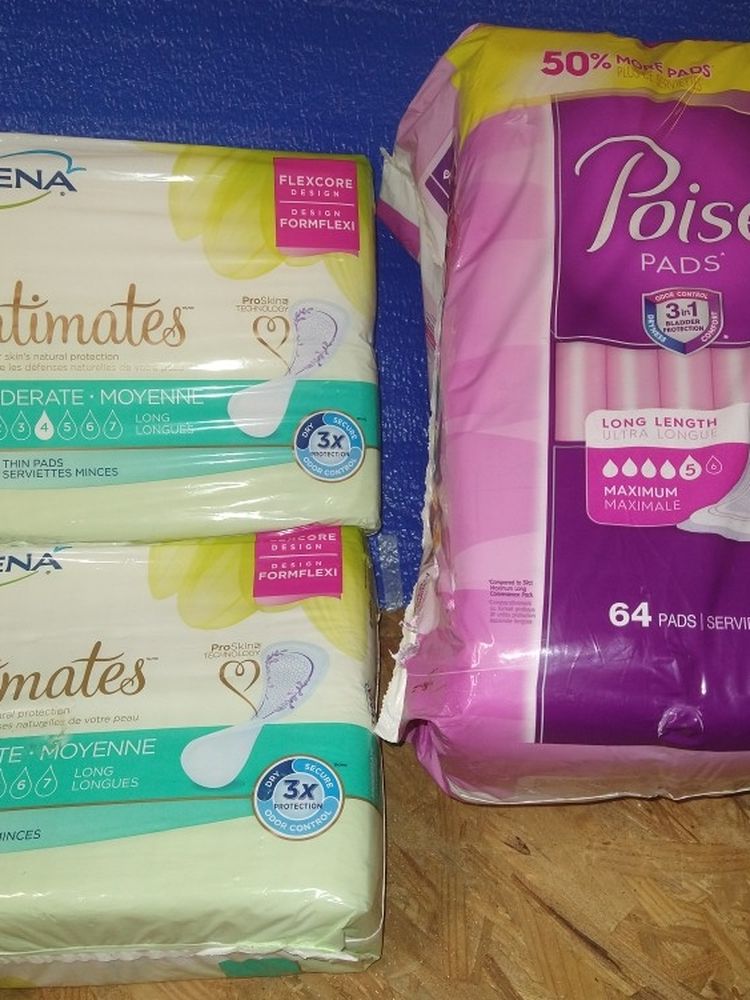 Tina Intimates 32 Count Two Packs And Poise Pads 64 Pads