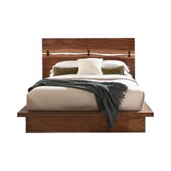 MID CENTURY MODERN SMOKE WALNUT COFFEE BEAN PLATFORM STYLE