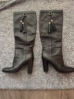 Gucci black leather tassel knee high, size 9