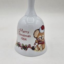 vintage 1984 white bell Christmas Bell with bear #Anthropologie #westelm #potterybarn 