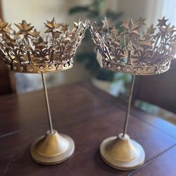 Anthropologies Terrain NWT Candle/plant/decor Holders W Intricate Stars & Crystal Crown