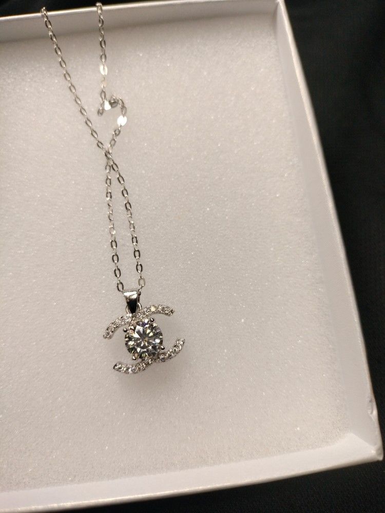 silver CC moissanite necklace jewelry