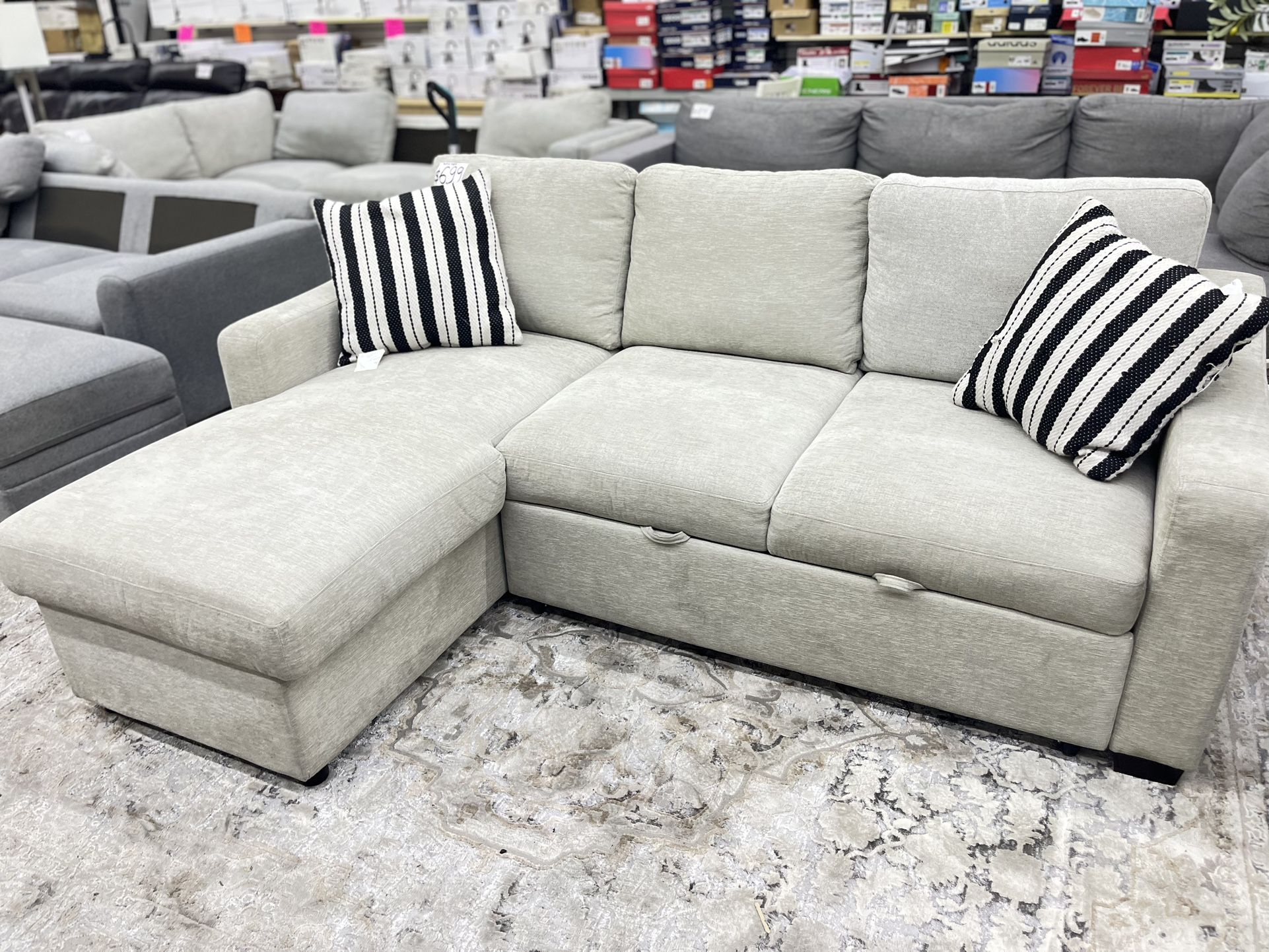 Coddle Aria Fabric Sleeper Sofa with Reversible Chaise and Storage, Beige