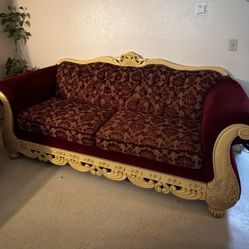 Red Damask Sofa Set