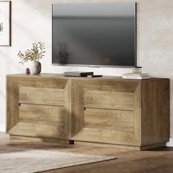 New assembled Large Nightstand Set of 2, Farmhouse Oversized Night Stand with 2 Drawers, 35.43" Wide Bedside Table Sofa Side Table, Natural Oak