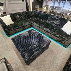 Brand New Sectional Corduroy Fabric With LED Light $629 Add Ottoman Oversize $189
