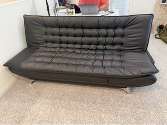 Black Faux Leather Tufted Futon Sofa Bed