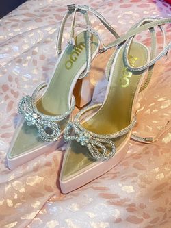 Pink rhinestone bow heels