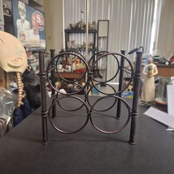 Bronze/Black Metal Tabletop Wine Rack - 4 Bottle Holder 9.5"x6.5"x9"H - Excellent Condition