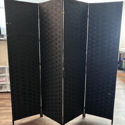 Room Divider – Black 4-Panel Hand-Woven Design
