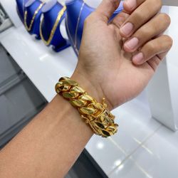 ⚡️🤩🤝14mm 7.5” Gold Over Silver Miami Cuban Link Bracelet Triple Plated Solution 👨🏼‍🏭⚡️