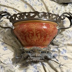  1895 Wong Lee Crackled Porcelain And Bronze Planter Bowl Vase 