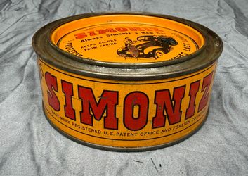Vintage Simoniz Car Wax Tin Orange Metal Advertising Can Auto Polish