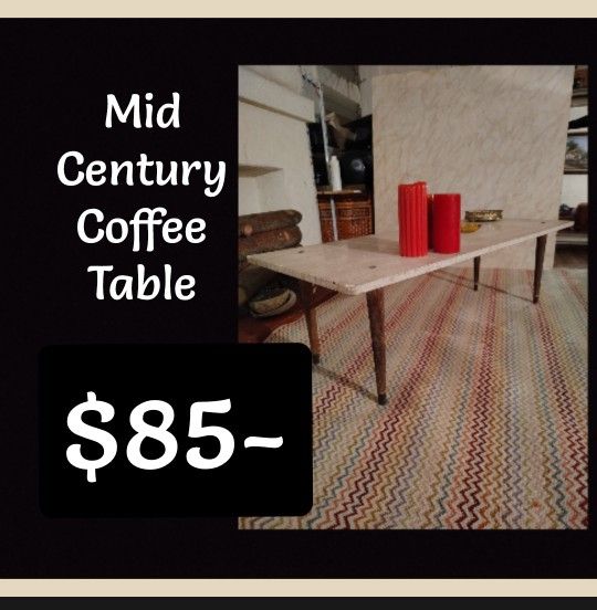 Mid-Century Travertine Top Coffee Table.