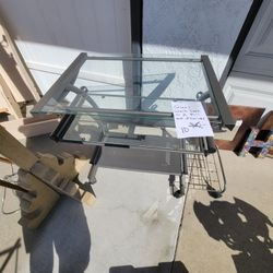 Glass Computer Table, Pullout For Printer 