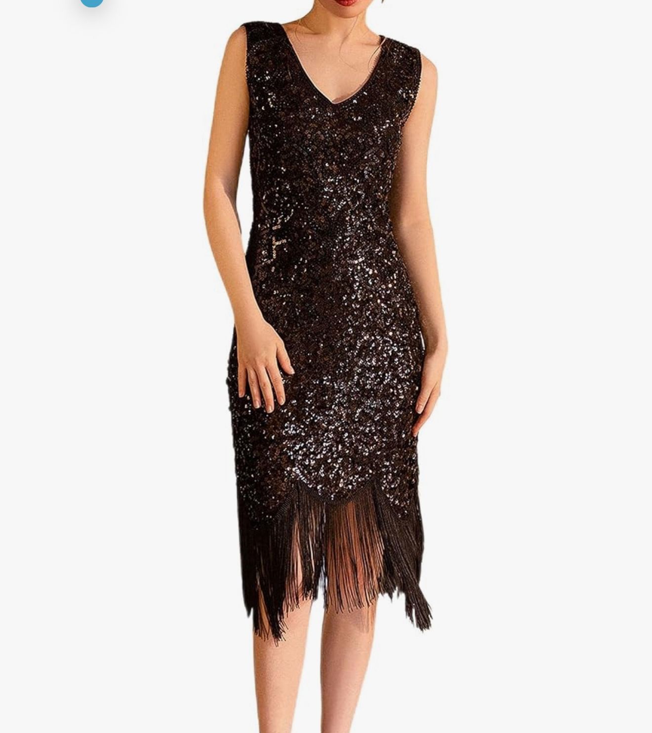 Ladies 20s 1920s Roaring Flapper Costume Sequin Gatsby 20's Fancy Dress Size M