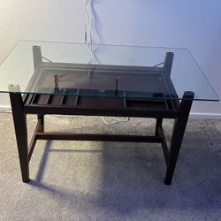 Wood Desk With Glass Top And Pull Out Drawer