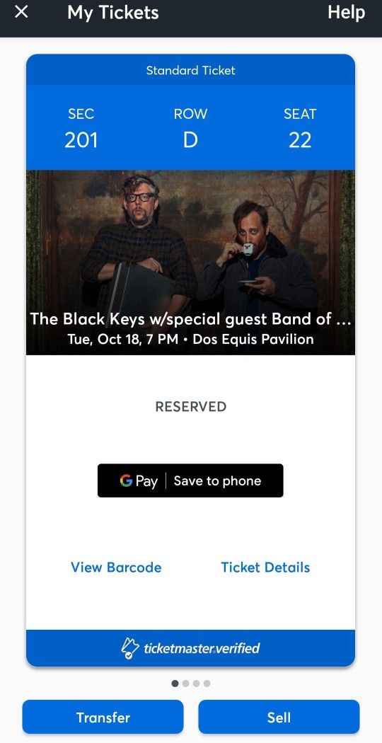 The Black Keys - Band of Horses - 10/18 Dallas - Two (2) Tickets Sec 201 Row 2