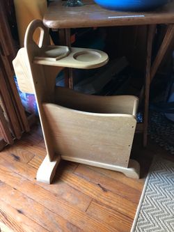 Vintage wooden magazine side table.
