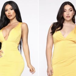 Yellow Deep Cut Sleeveless Dress - Plus Size