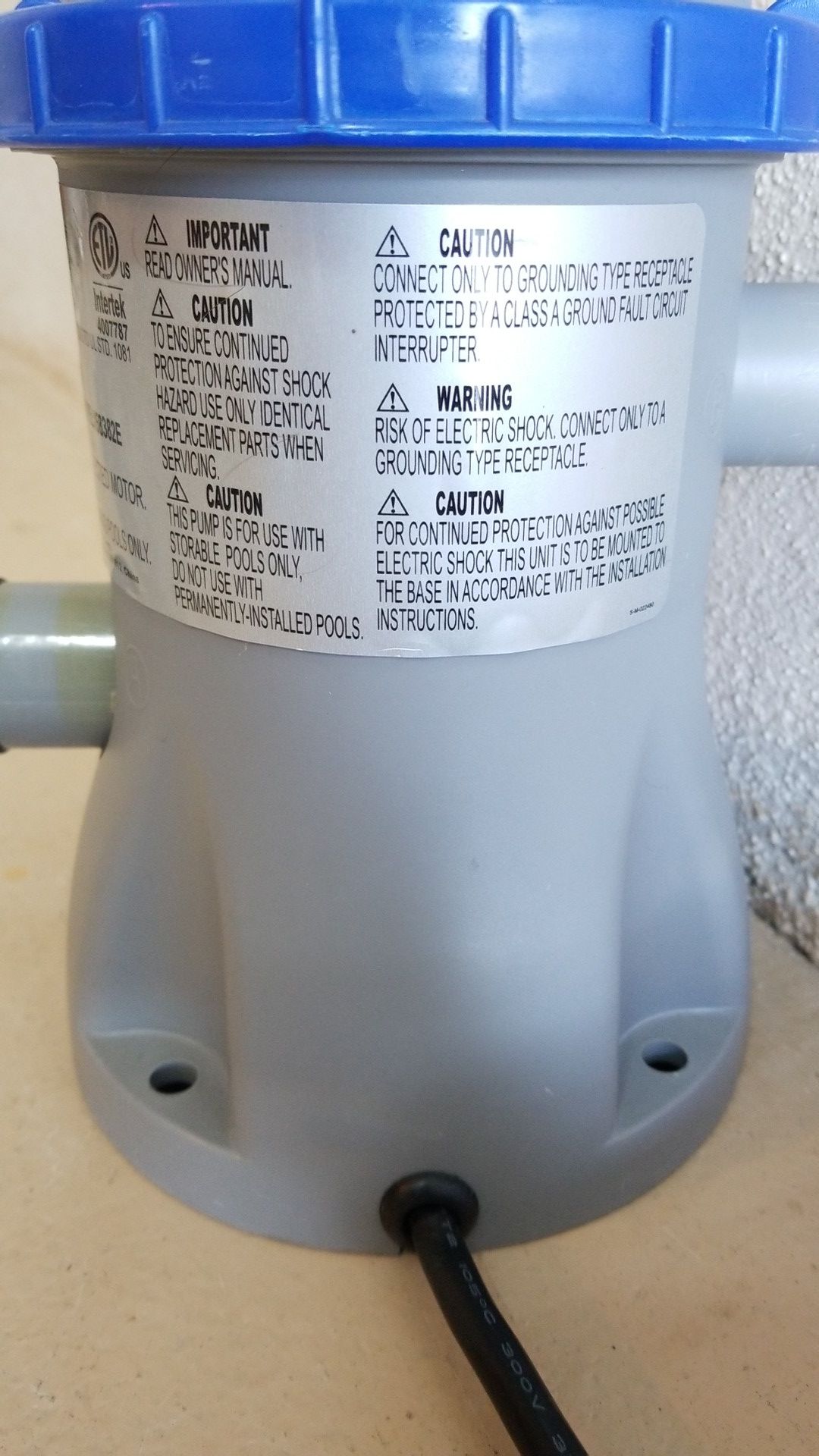 Bestway Filter Pool Pump. Intertek 4007787. 120 volts. Model 58382E