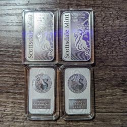 4 silver bars 1 ounce Scottdale and perth mint