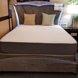 Brand new gray velvet LED king bedframe