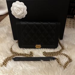 CHANEL Black Caviar O-Mini Bag - Boy Crossbody w/ Gold Tone Hardware.