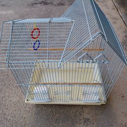 White Bird Cage With Feeder and Water Containers.