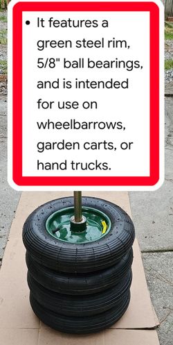 4 NEW 16-INCH PNEUMATIC WHEELBARROW WHEELS(⅝ BALL BEARINGS)